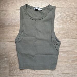 Zara Khaki Sleeveless Ribbed Top